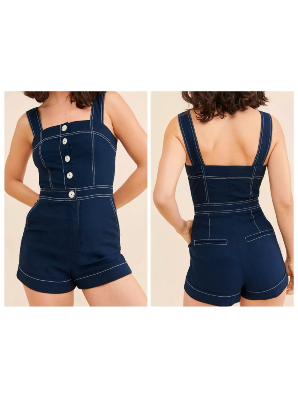 Maeve Women’s Anthropologie The Portside Button-Front Romper Sz 12 Stretch Blue